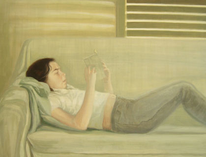 BLANQUITA LEYENDO, 2005 Óleo sobre tabla, 75 x 100 cm.