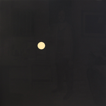Autorretrato con proyector, 2013. Acrílico sobre lienzo, 51,2 x 51,2 cm.