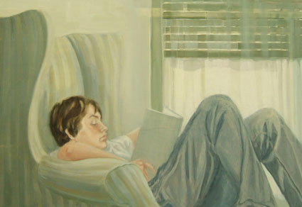 JOSETE LEYENDO, 2007 Óleo sobre tabla, 68 x 100 cm.