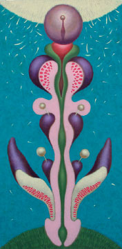 Angie Kaat Jardín de primavera (2006). Óleo sobre lienzo,162 x 81 cm.