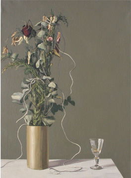 Flores muertas con copa - óleo/lienzo 81 x 60  cm.