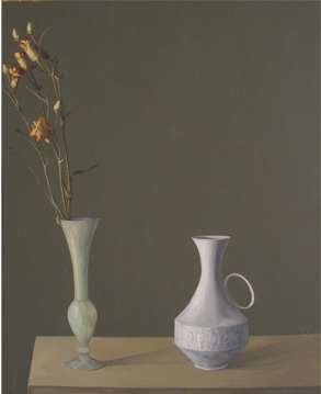 Flores con botella blanca - óleo/lienzo 81 x 65  cm