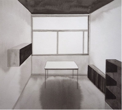 La chambre de l’architecte, 2010, tinta china sobre papel Montval, 24,5 x 27 cm.