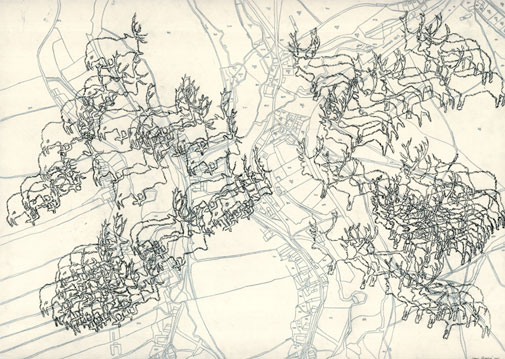 Tabulae Terrae 7 (2002), dibujo a lápiz en dos caras sobre papel vegetal, 50 x 70 cm.