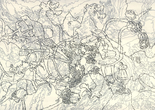 Tabulae Terrae 18 (2003), dibujo a lápiz en dos caras sobre papel vegetal, 50 x 70 cm.