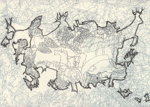 Tabulae Terrae 29 (2003), dibujo a lápiz en dos caras sobre papel vegetal, 50 x 70 cm.