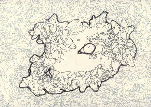 Tabulae Terrae 41 (2004), dibujo a lápiz y técnica mixta en dos caras sobre papel vegetal, 50 x 70 cm.