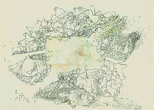 Tabulae Terrae 69 (2007), dibujo a lápiz y técnica mixta en dos caras sobre papel vegetal, 50 x 70 cm.