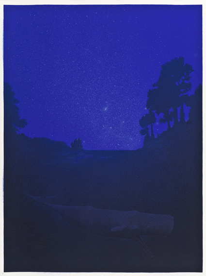 Noche de verano,  2013.  Flashe y gouache sobre papel Arches  Papel 46 x 61 cm / Imagen 44 x 59 cm