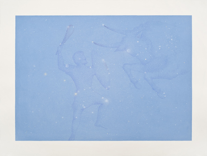 Tauro y orion,  2013.  Flashe y gouache sobre papel Arches  Papel 61 x 46 cm / Imagen 52 x 37 cm
