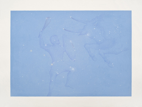 Alejandra Roux. Tauro y orion,2.013, Flash y gouache sobre papel Arches Papel 61 x 46 cm / Imagen 52 x 37 cm                                                                                                      