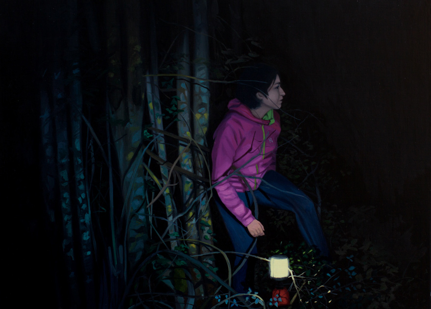 Iker Serrano. Máscaras en la Oscuridad I, 2014.Óleo sobre lienzo,38 x 46 cm