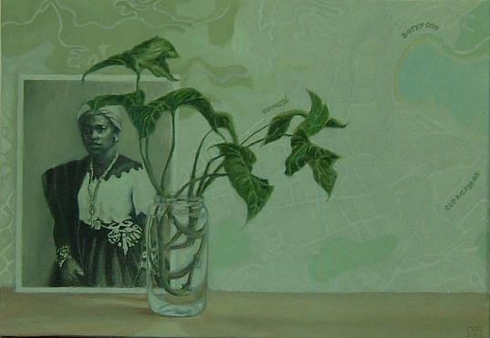 Bahiana y planta (2012). Óleo/lienzo, 39 x 55 cm.