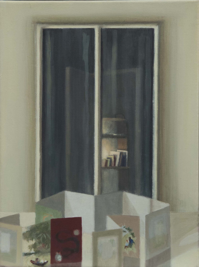 Casa de tintines I, 2017, óleo  / lienzo, 40 x 30 cm.