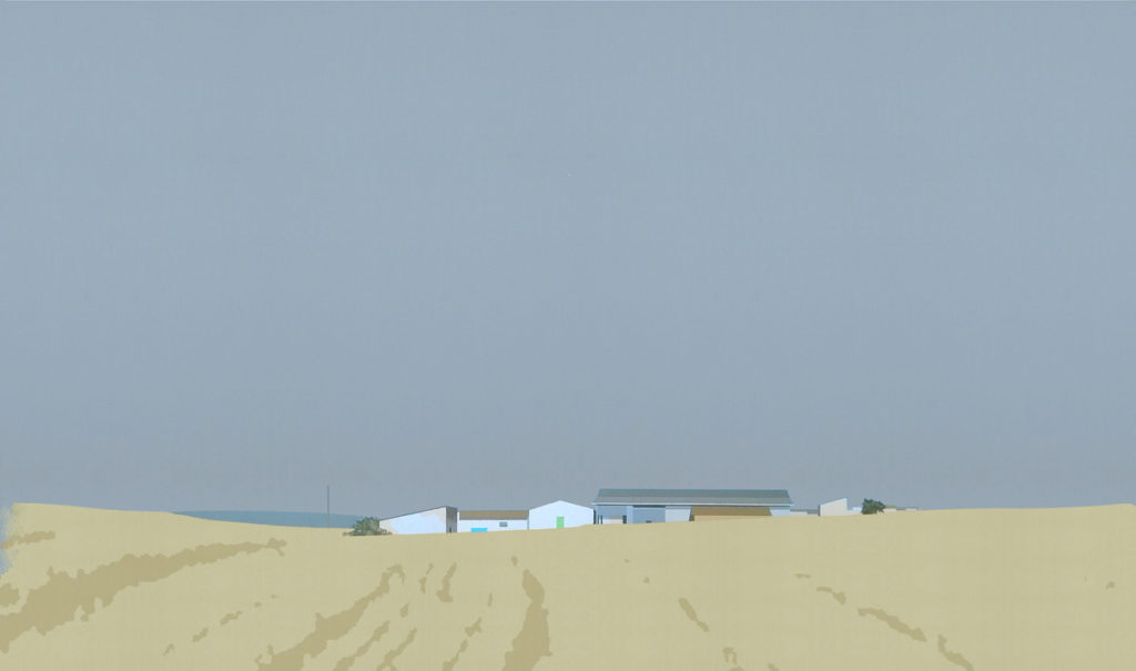 Nave en las afueras. 38x63 cm. Acrílico sobre tela