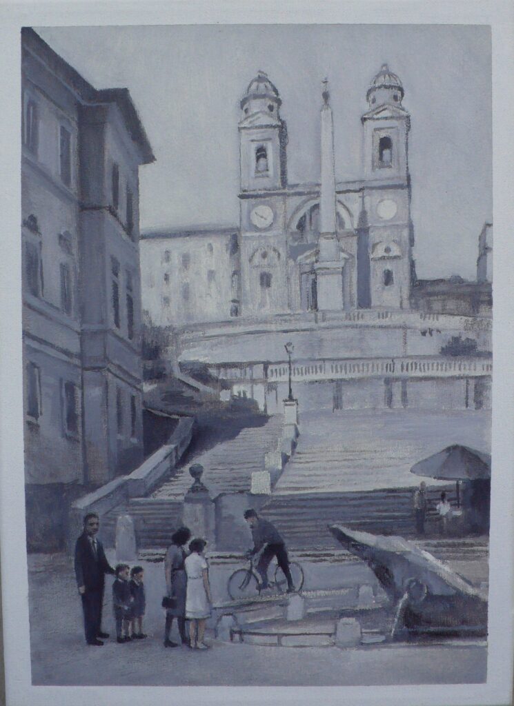Familia en Piazza Spagna, oleo-lienzo 33x24 cm