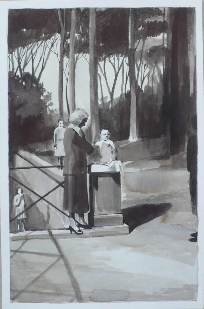 Famlia en Villa Borghese, tinta sobre papel, 24x16 cm