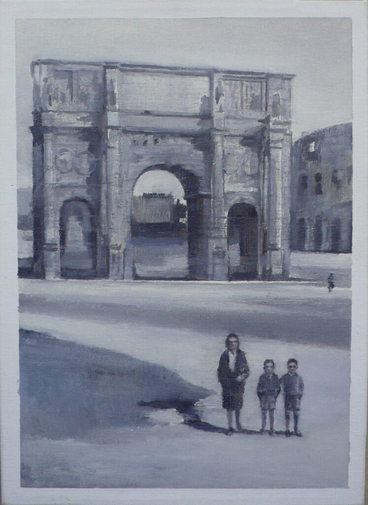 Giulio y Luciano junto al Arco de Constantino, oleo-lienzo 33x24 cm