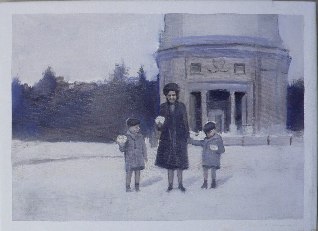 Nieve en Villa Borghese, oleo-lienzo 24x33 cm