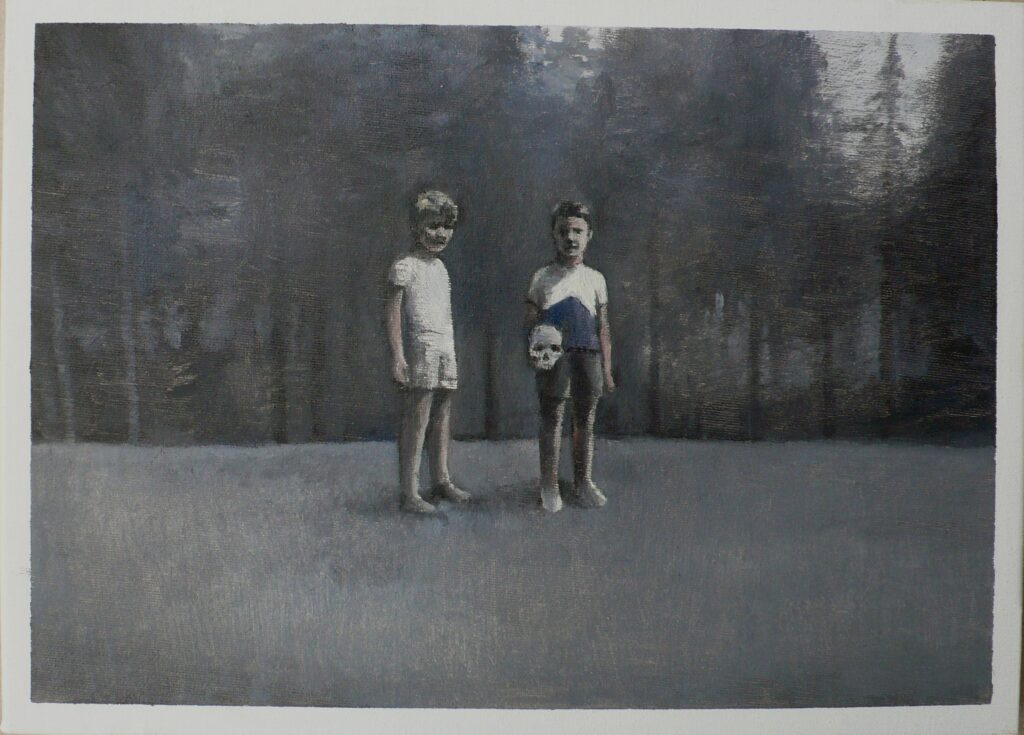 giulio y Luciano en el bosque, oleo-lienzo 24x33cm