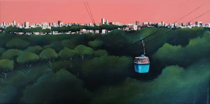 Greta Chicherí. Sobrevolando el Parque del Oeste, 2020. Acrílico sobre lienzo, 40x20cm.