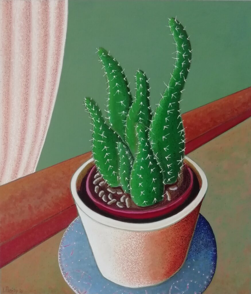 14 El Cactus en mi ventana 20.Acrílico sobre Tabla. 25x22 cm, sm.