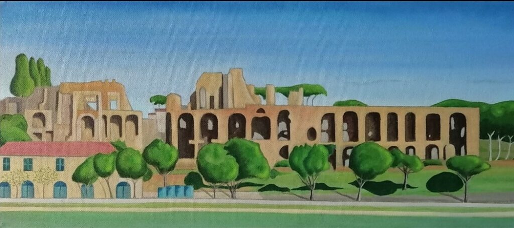 18 Monte Palatino, Roma, 20 óleo sobre tablex,80x35 cm.