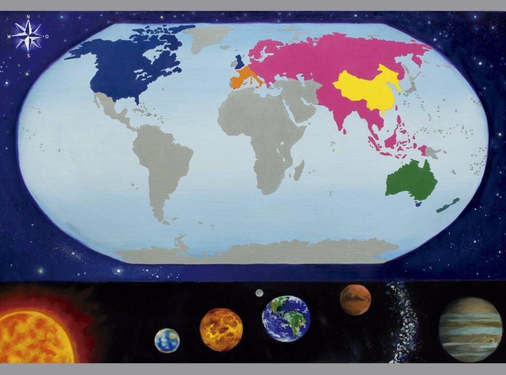 Mapa del mundo actual. Óleo sobre lino 28,5 x 42 cm