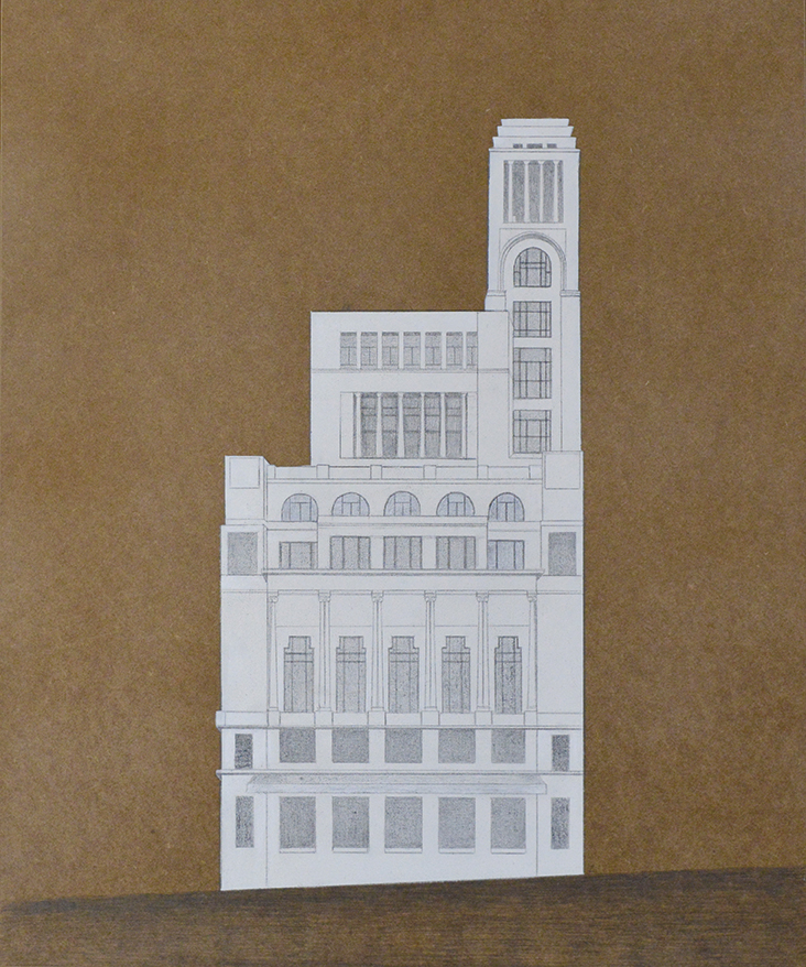 Círculo de Bellas Artes (2022) Acrílico y grafito sobre tabla, 65 x 54 cm.