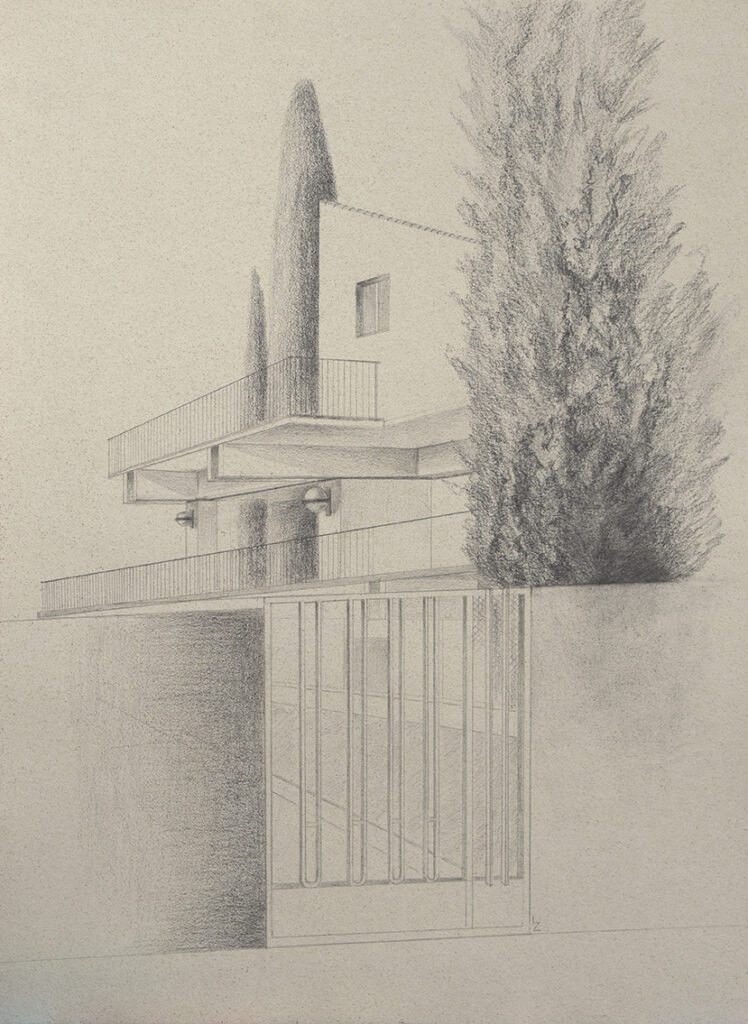 La casa más bella de Fernando Higueras (2021) Grafito sobre papel canson, 42 x 29,7 cm.