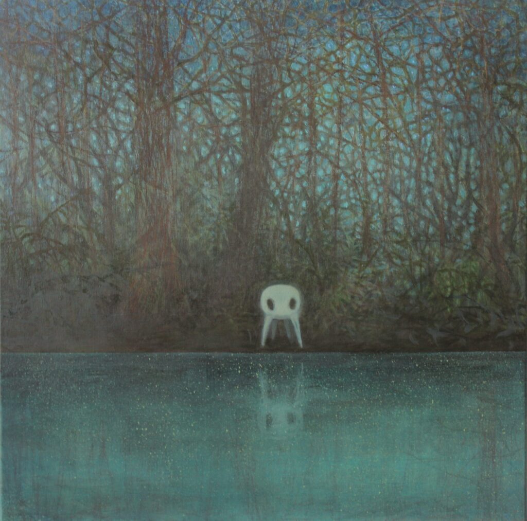 Lago oscuro óleo y pastel-lienzo 50x50 2022-