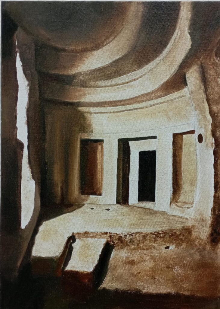 Hipogee Hal Safleni 2022, Malta. Óleo/tela, 32x25 cm.