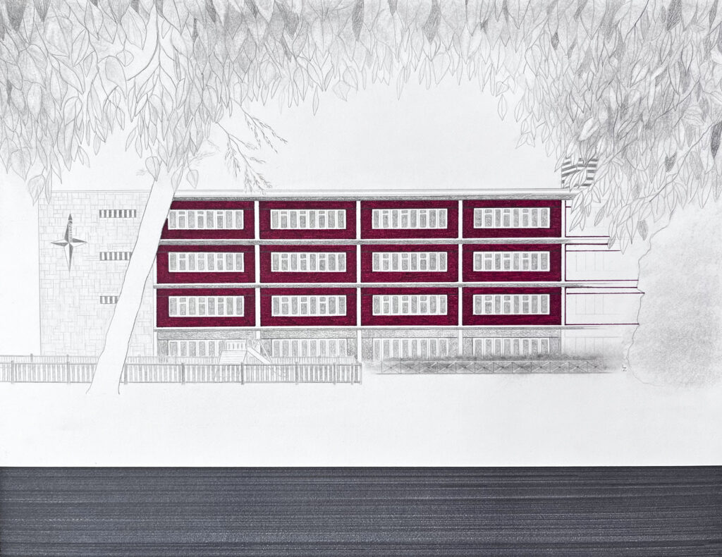 Leticia Zarza. Colegio Virgen de Atocha, 2024 Grafito, tinta y carboncillo sobre papel Arches, 46 x 60 cm.