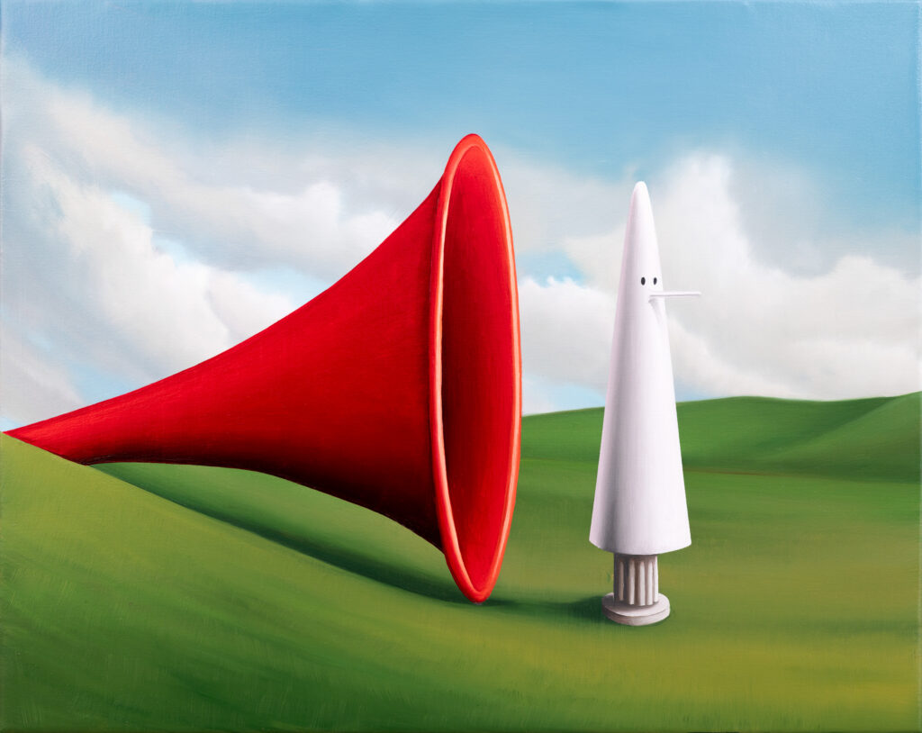 JUAN CUELLAR La persistencia de la mentira, 2024 Óleo sobre lienzo, 40 x 50 cm