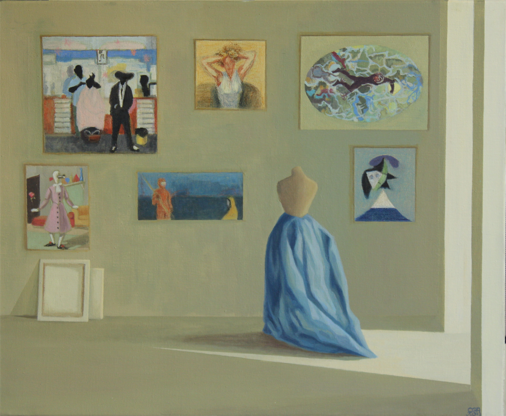 CONCHA GÓMEZ-ACEBO Musa mirando cuadros, 2024 Óleo sobre lienzo, 50 x 61 cm