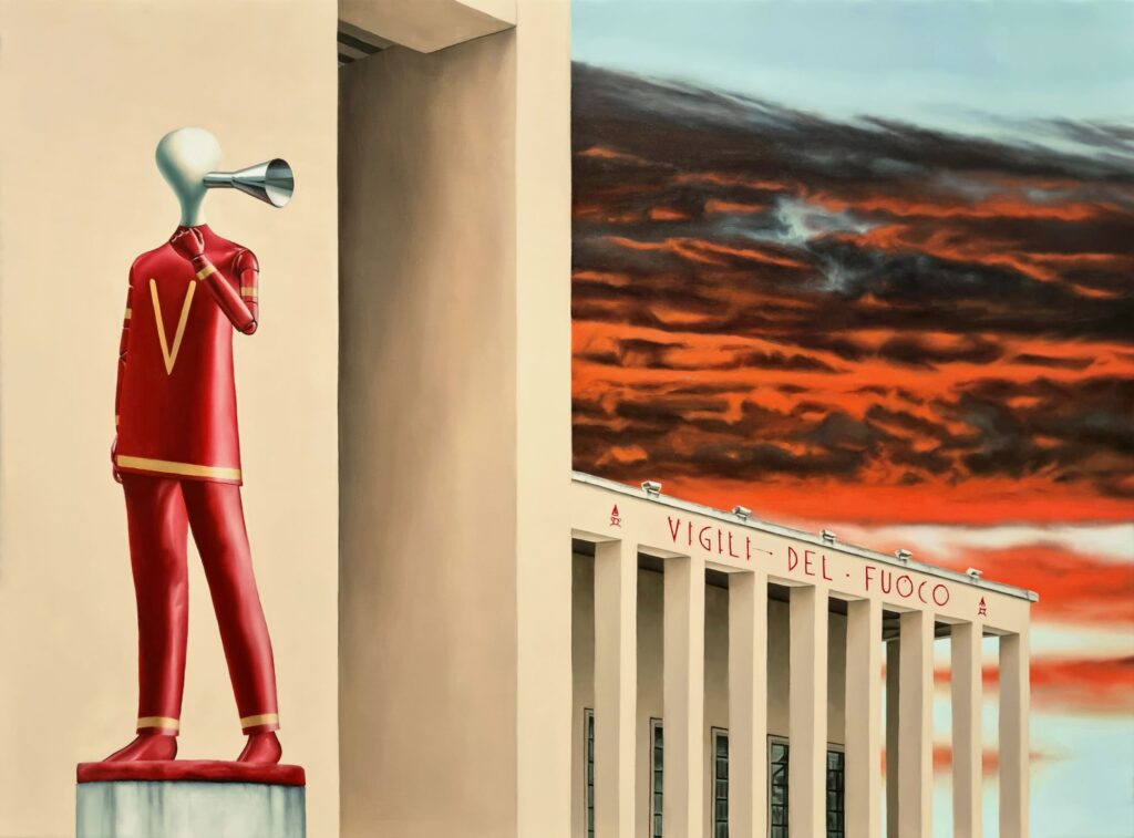 ADAMO DIMITRIADIS Vigili del fuoco, 2024 Óleo sobre lino,73 x 54 cm