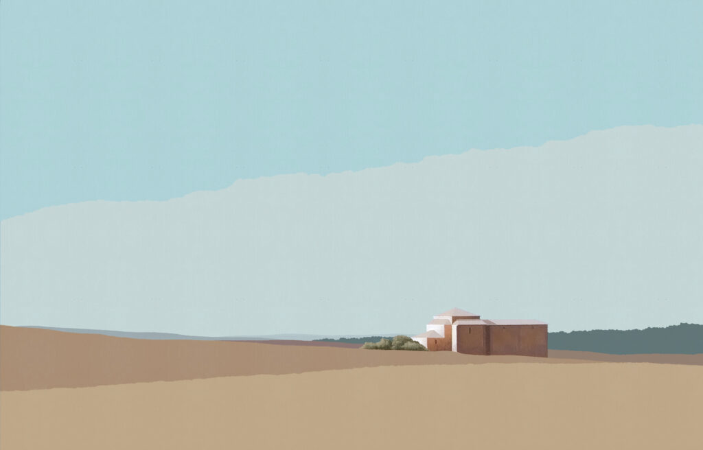 Ermita y campos 38x58 2025 Acrílico-tela